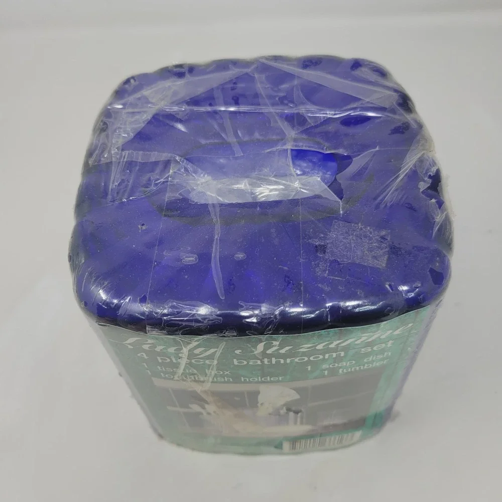 Lady Suzanne 4 Piece Vintage Bathroom Set Cobalt Blue Ribbed Polystyrene New